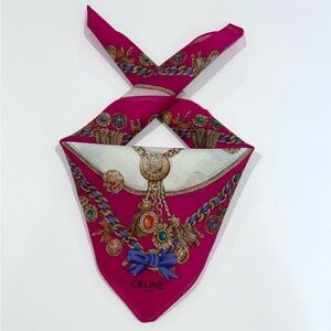 WOMEN HANDKERCHIEF CELINE Pink Gold Chain Scarf BandanaCOTTON POCKET SQUARE 18”